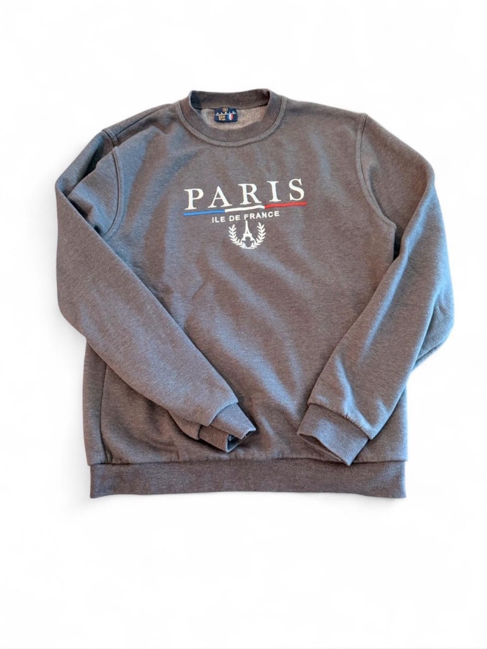 Aris Gray Crewneck Sweatshirt with Paris Logo and Red/Blue Accents